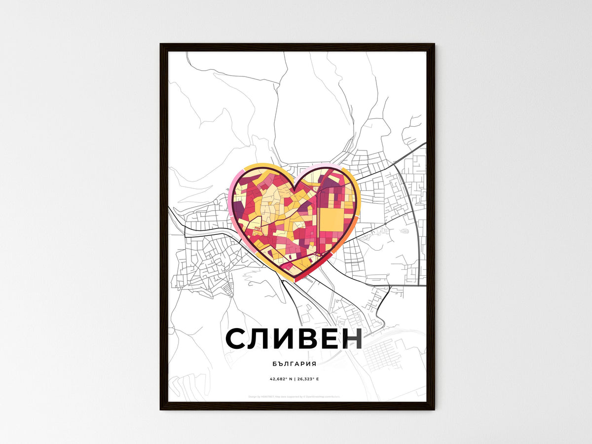 Sliven Bulgaria wedding art map with heart icon