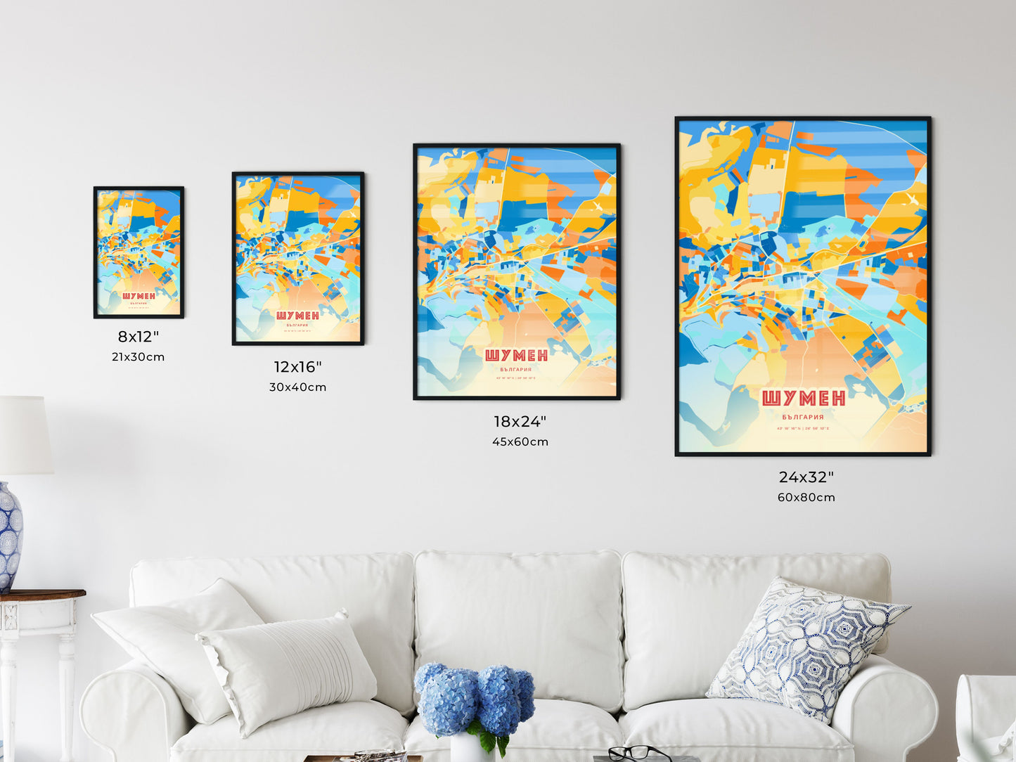 Colorful SHUMEN BULGARIA Fine Art Map Blue Orange