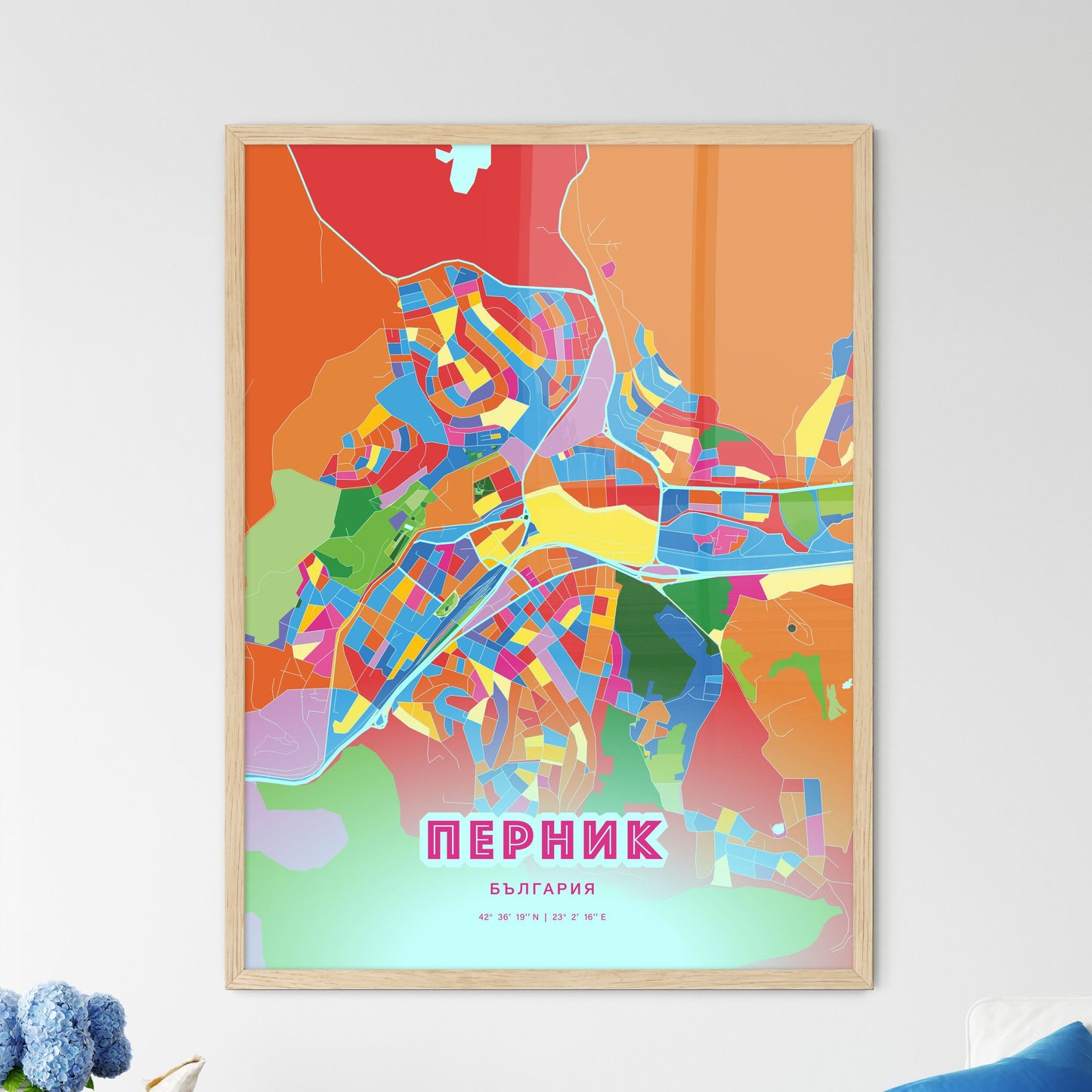 Colorful PERNIK BULGARIA Fine Art Map Crazy Colors