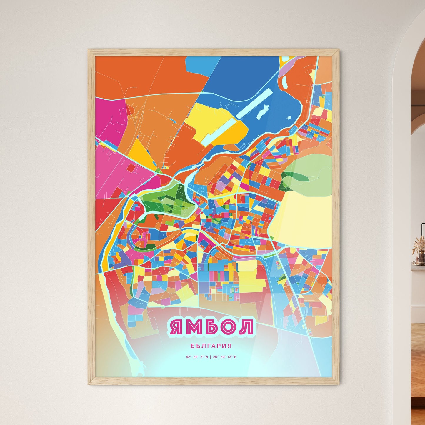 Colorful YAMBOL BULGARIA Fine Art Map Crazy Colors