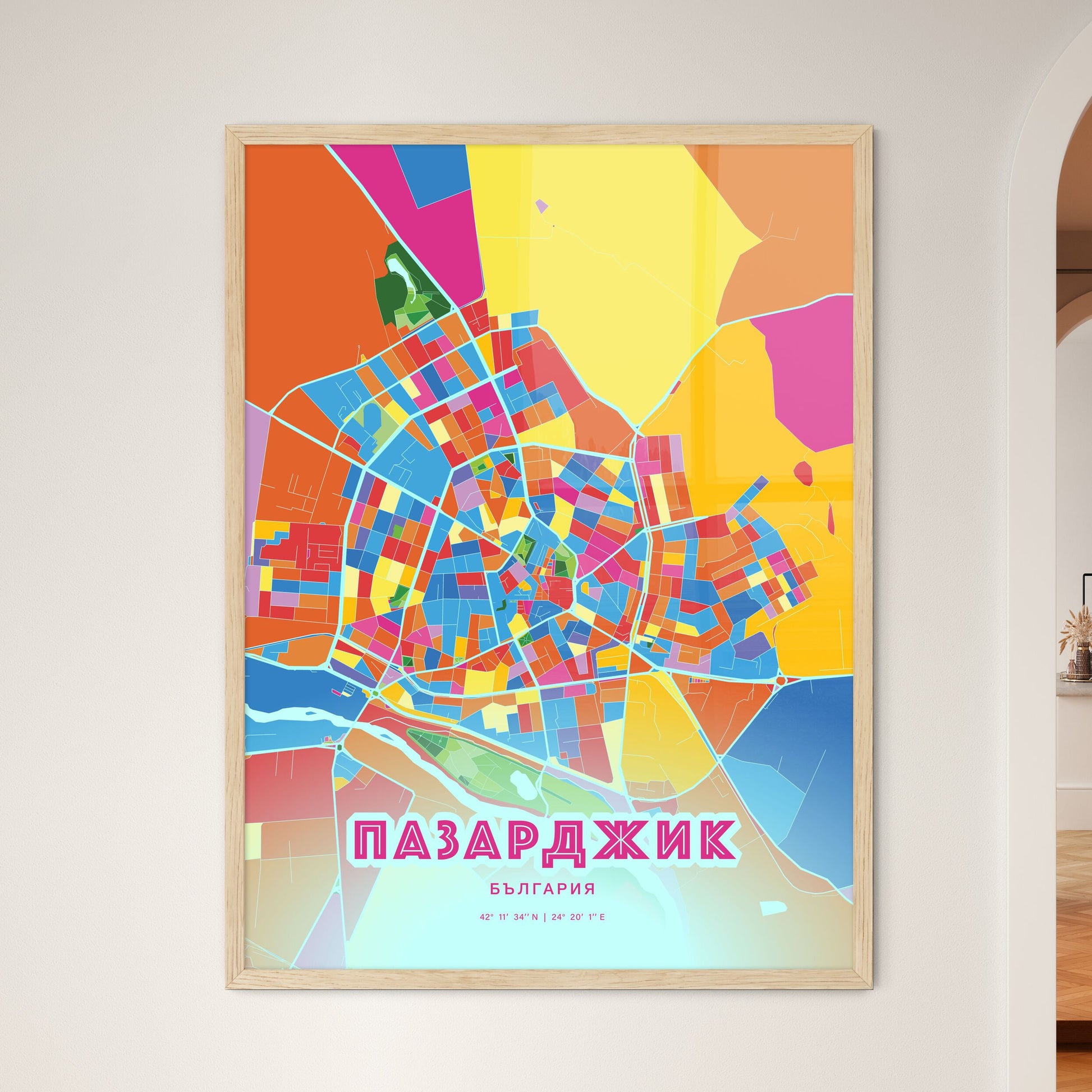 Colorful PAZARDZHIK BULGARIA Fine Art Map Crazy Colors