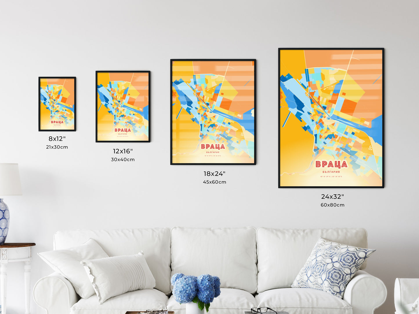 Colorful VRATSA BULGARIA Fine Art Map Blue Orange