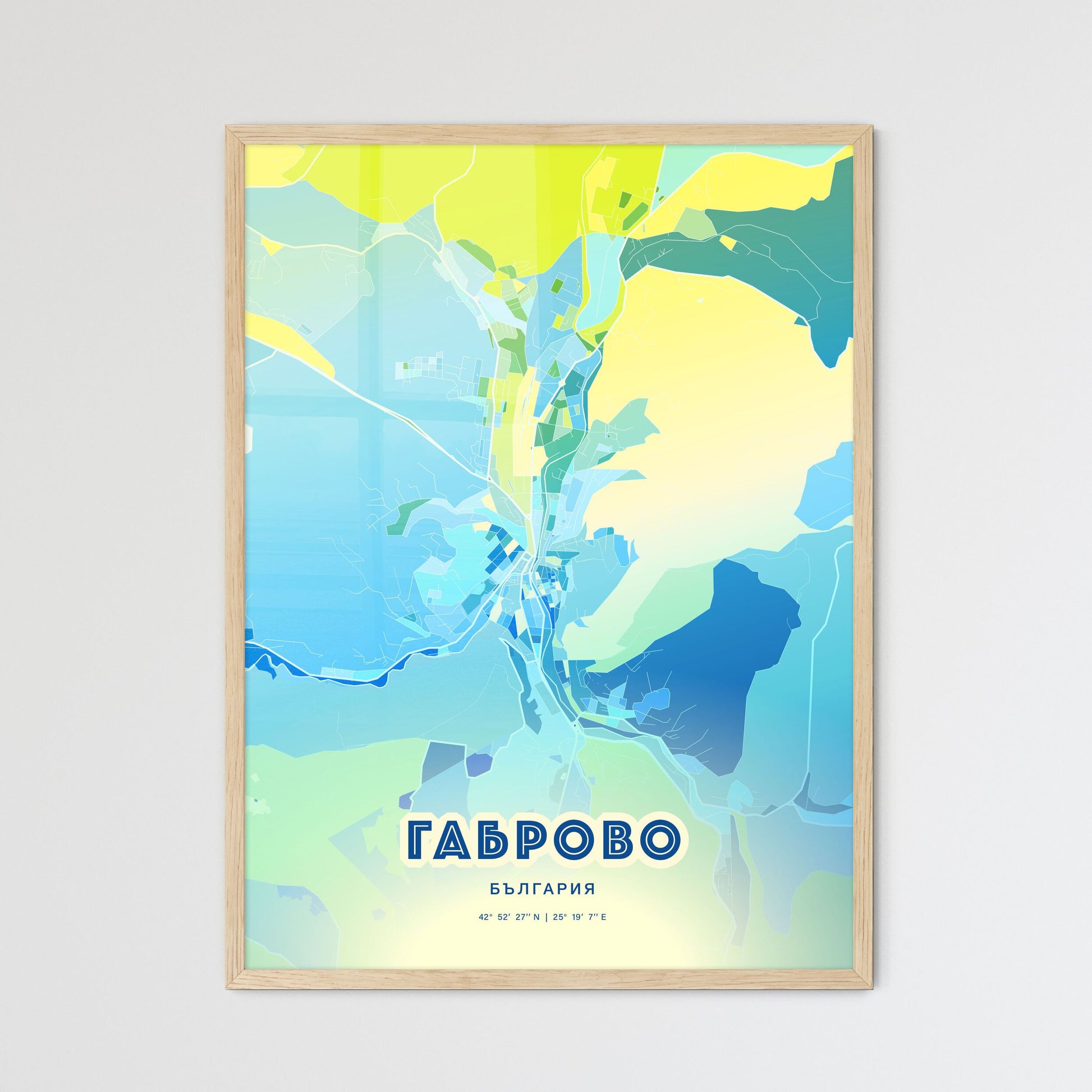 Colorful GABROVO BULGARIA Fine Art Map Cool Blue