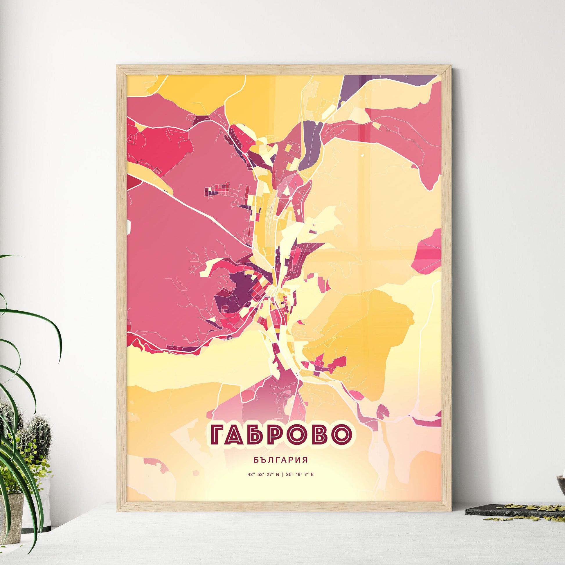 Colorful GABROVO BULGARIA Fine Art Map Hot Red