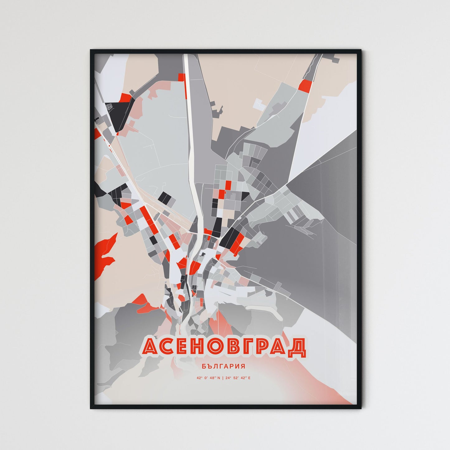 Colorful ASENOVGRAD BULGARIA Fine Art Map Modern