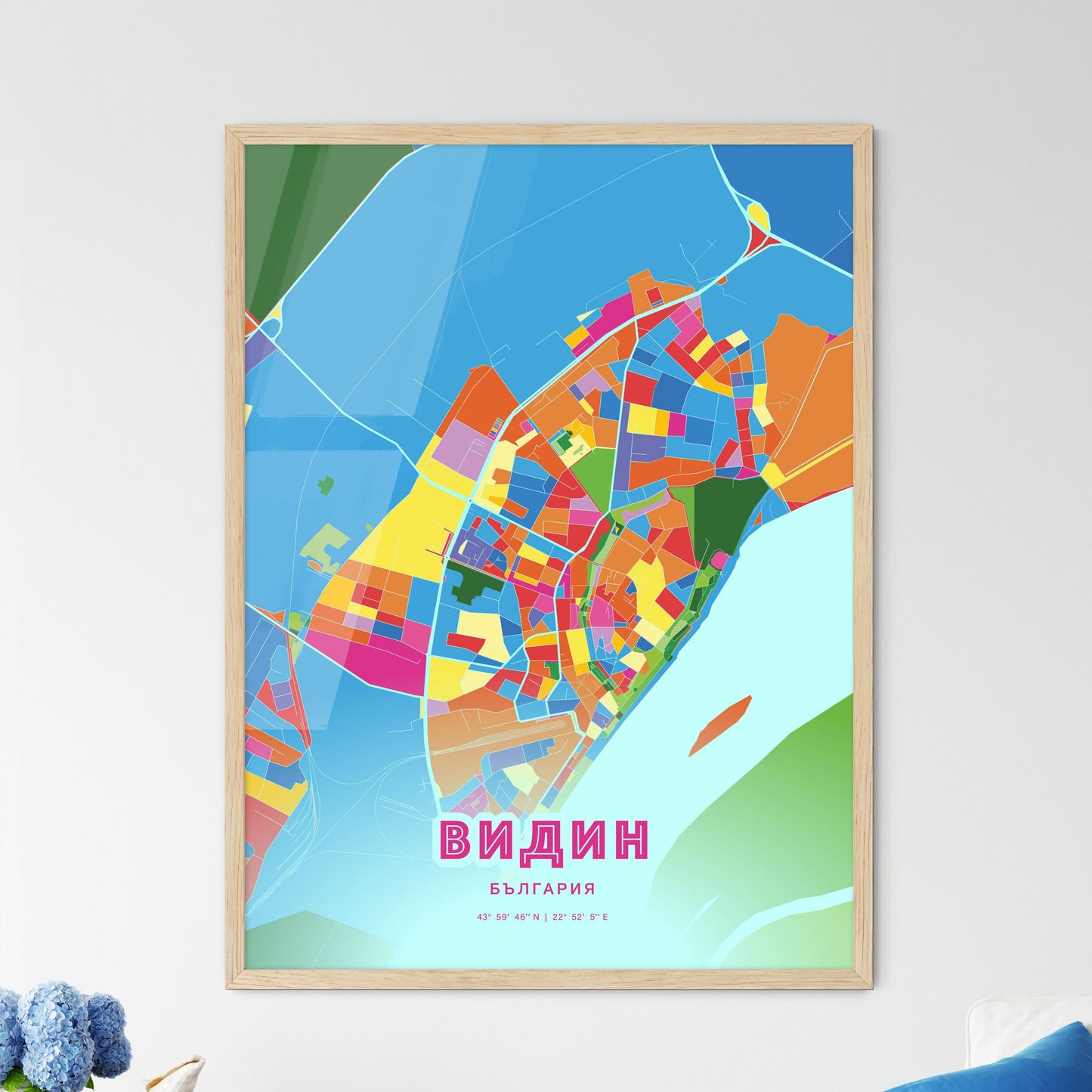 Colorful VIDIN BULGARIA Fine Art Map Crazy Colors