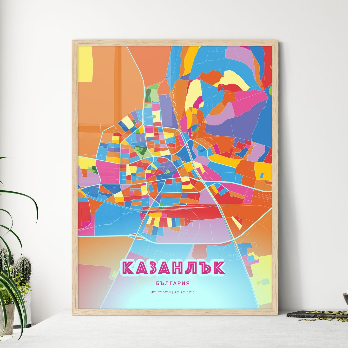 Colorful KAZANLAK BULGARIA Fine Art Map Crazy Colors