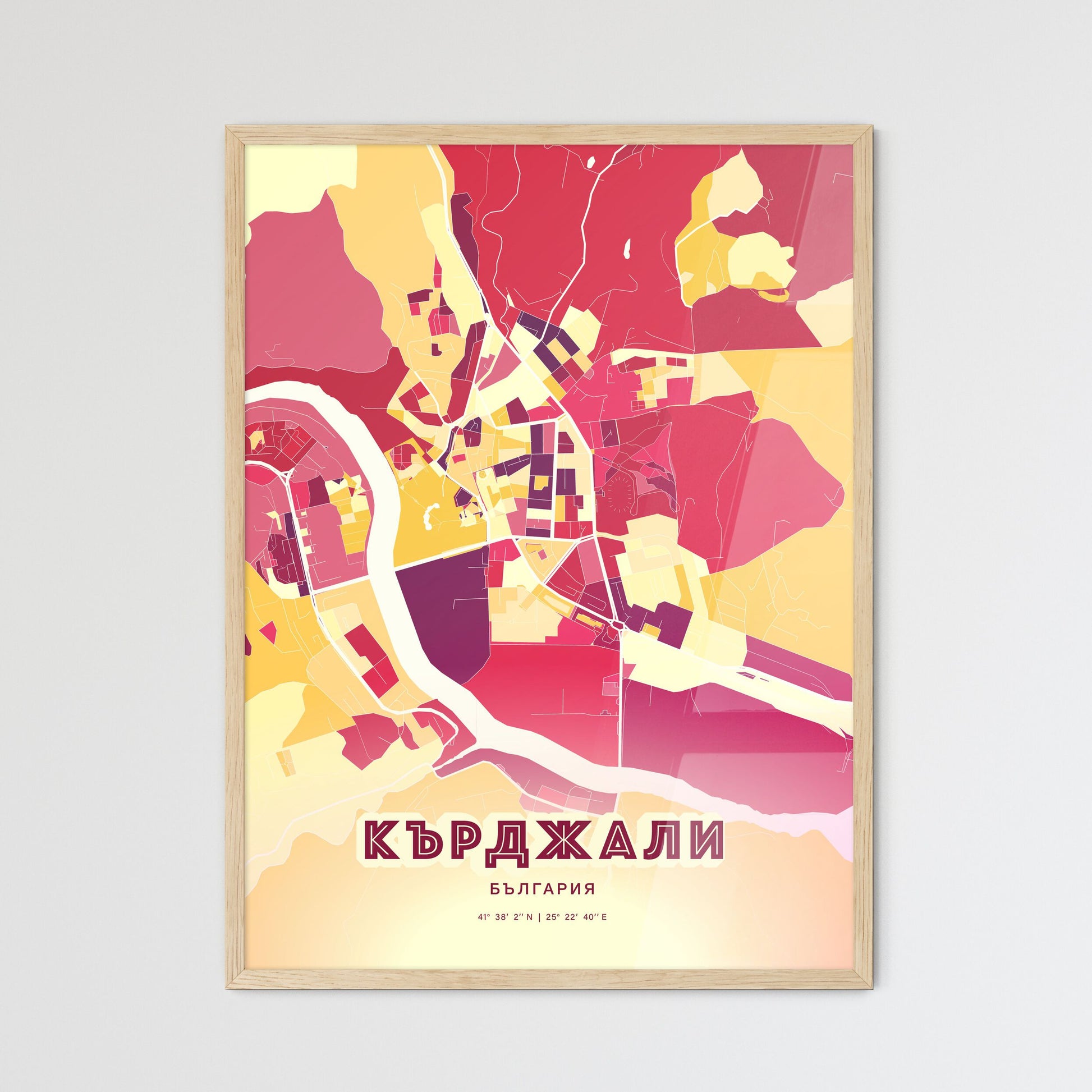 Colorful KARDZHALI BULGARIA Fine Art Map Hot Red