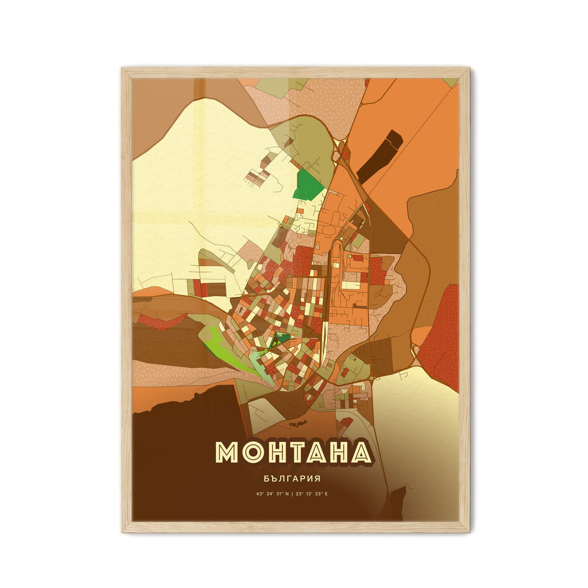 Colorful MONTANA BULGARIA Fine Art Map Farmhouse