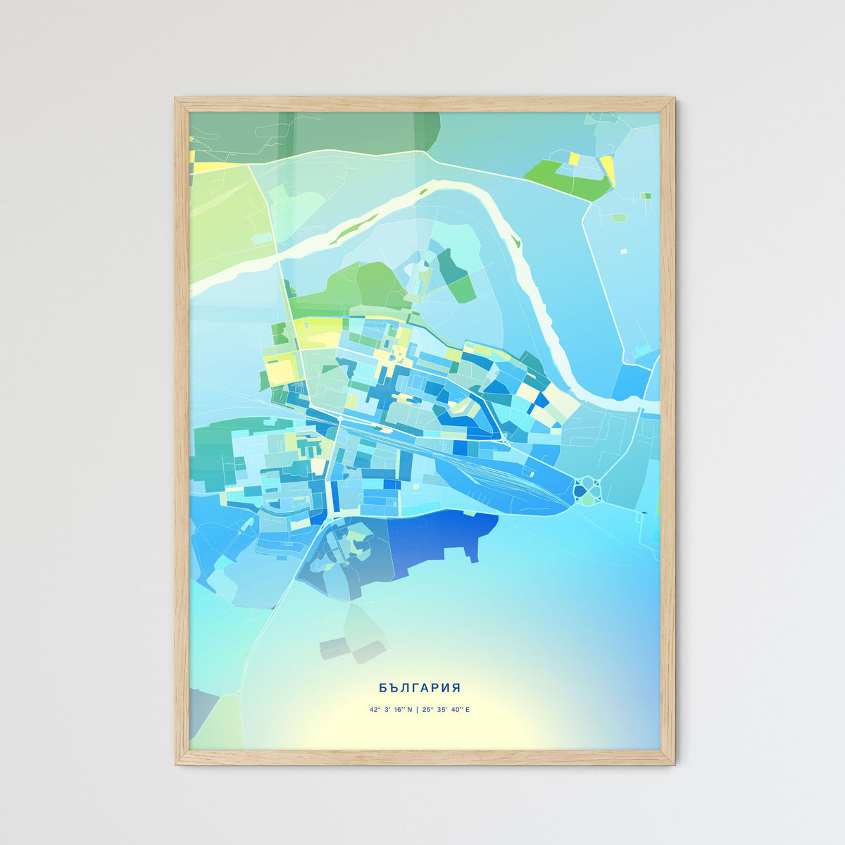 Colorful DIMITROVGRAD BULGARIA Fine Art Map Cool Blue