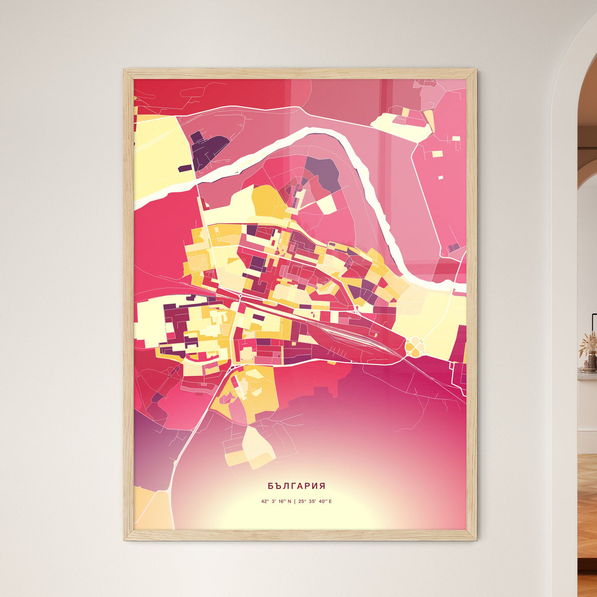 Colorful DIMITROVGRAD BULGARIA Fine Art Map Hot Red