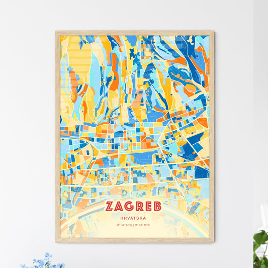 Colorful ZAGREB CROATIA Fine Art Map Blue Orange