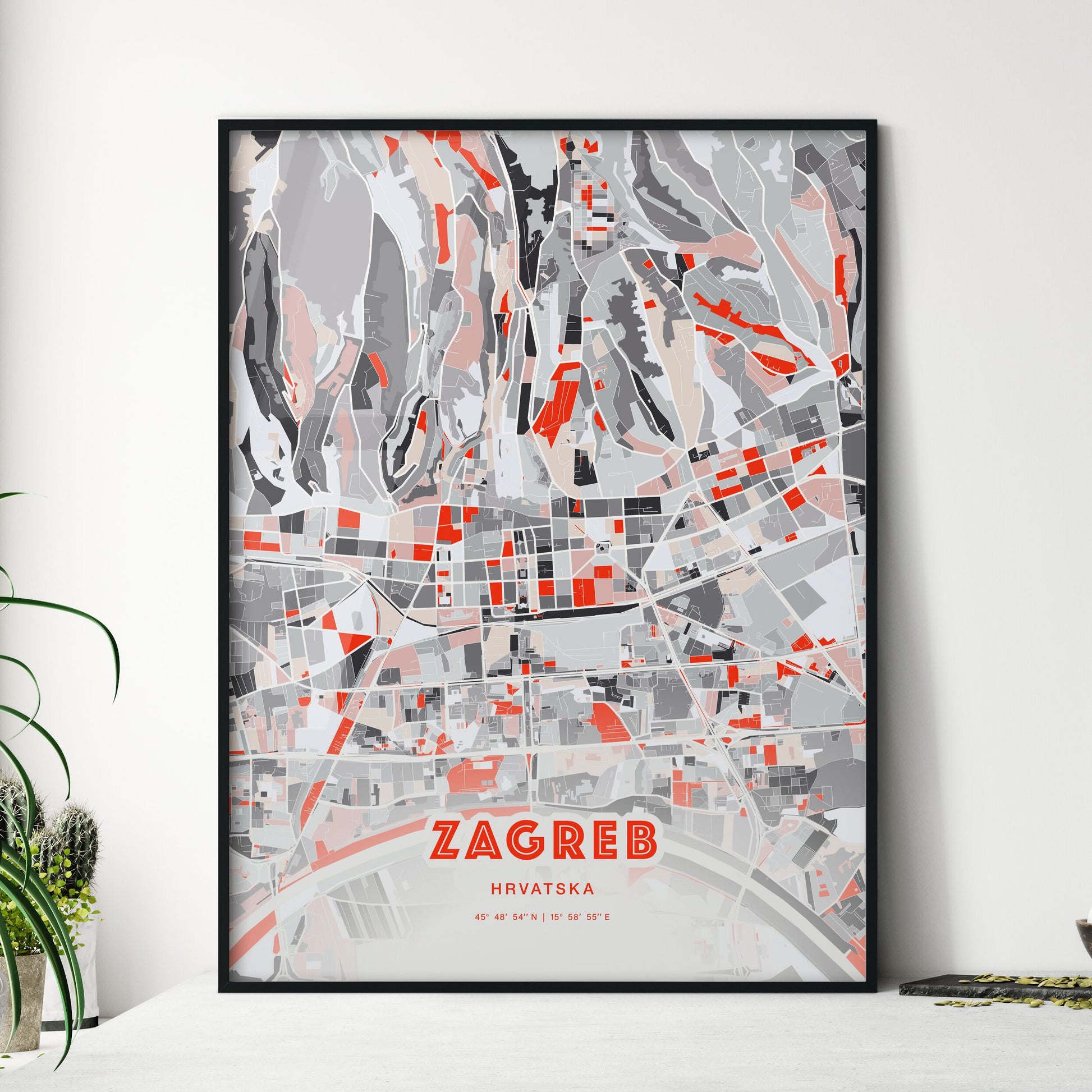 Colorful ZAGREB CROATIA Fine Art Map Modern