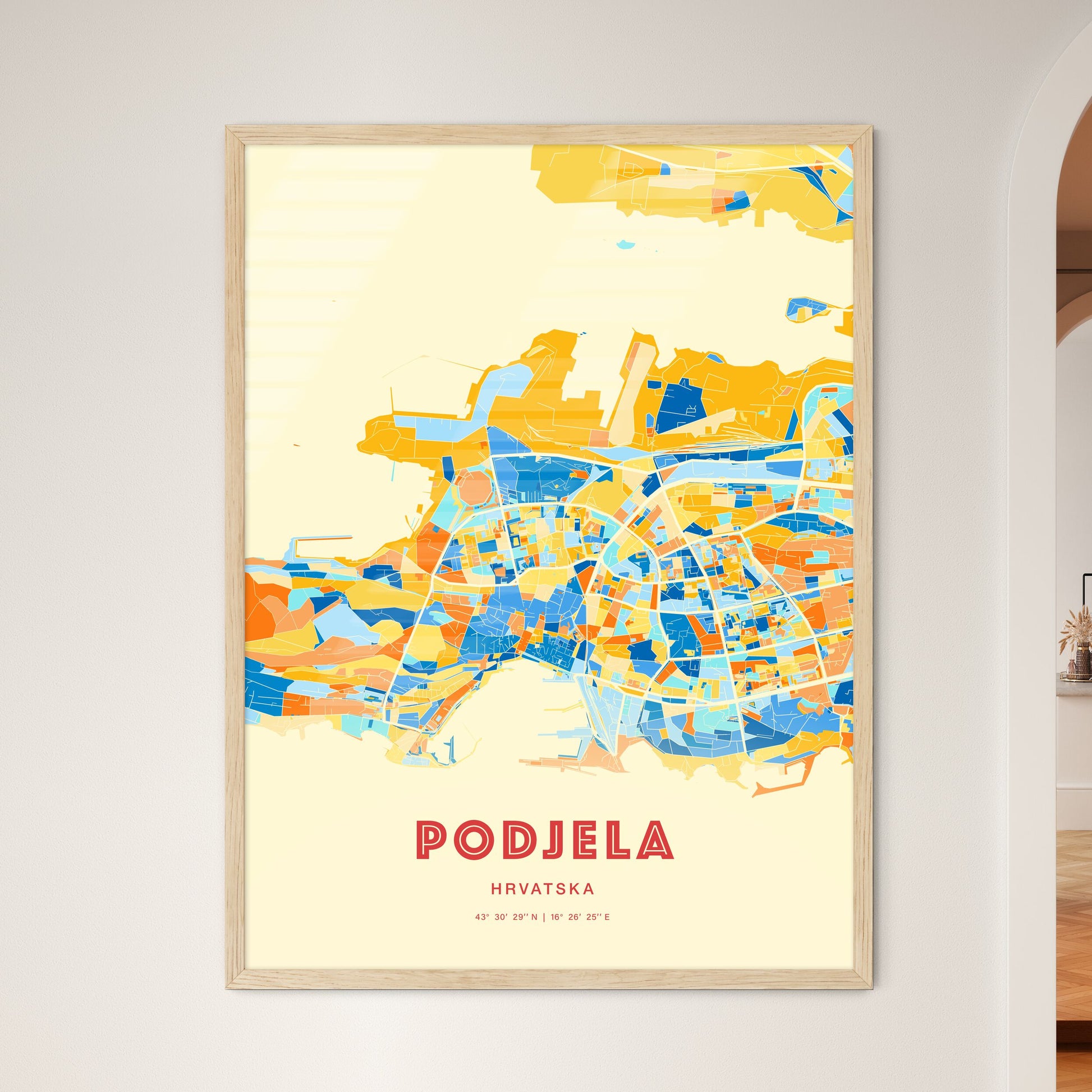 Colorful SPLIT CROATIA Fine Art Map Blue Orange