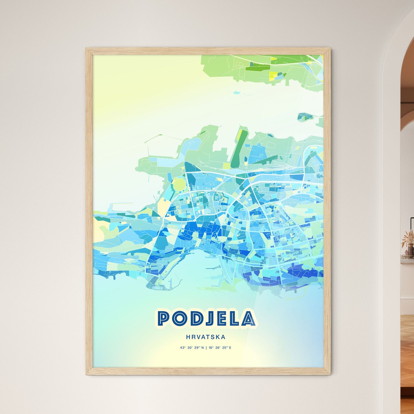 Colorful SPLIT CROATIA Fine Art Map Cool Blue