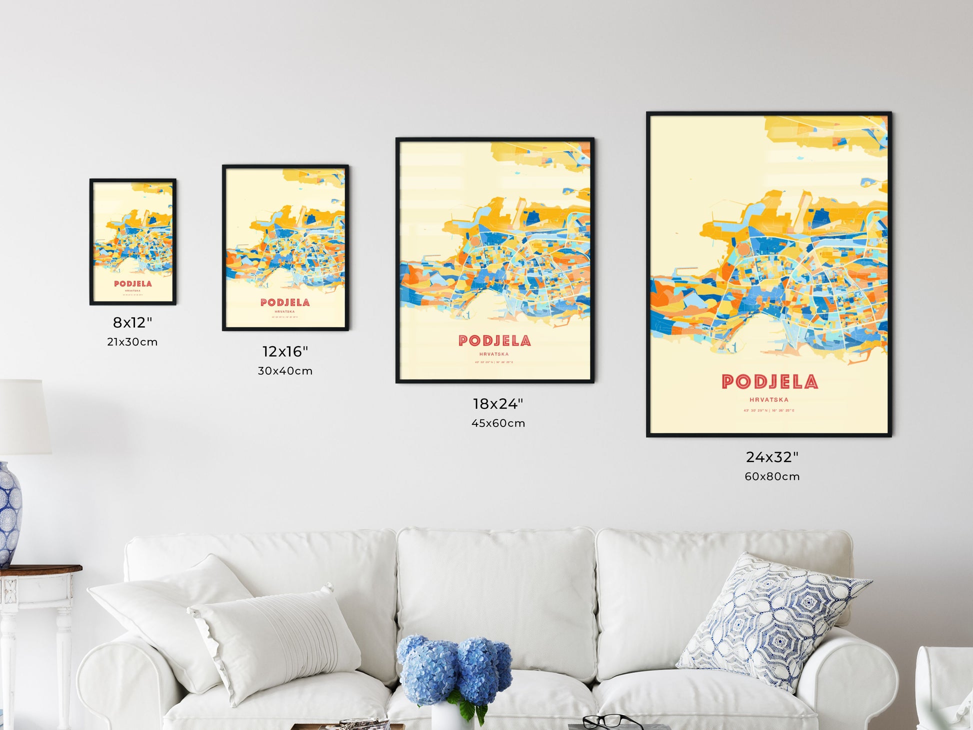 Colorful SPLIT CROATIA Fine Art Map Blue Orange