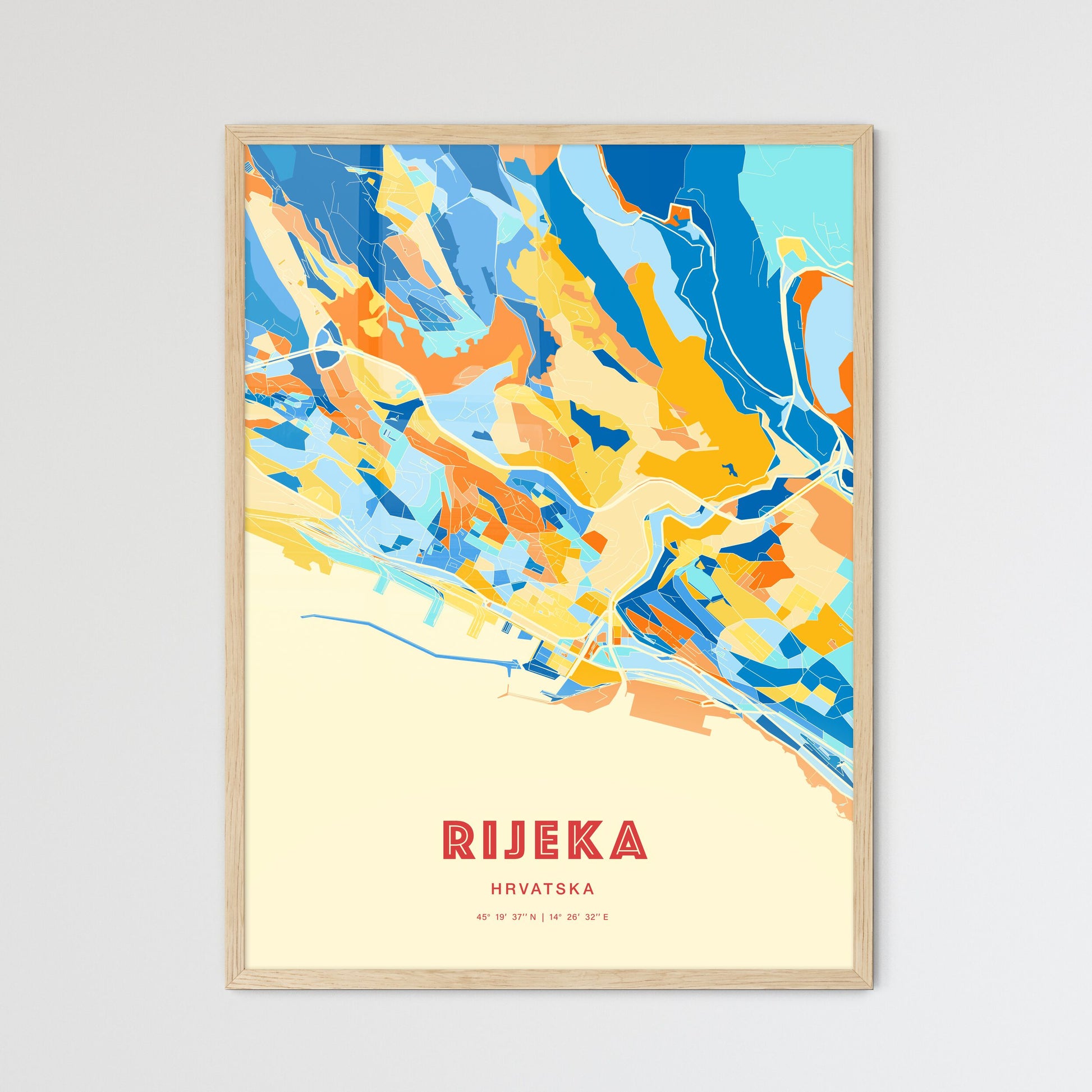 Colorful RIJEKA CROATIA Fine Art Map Blue Orange