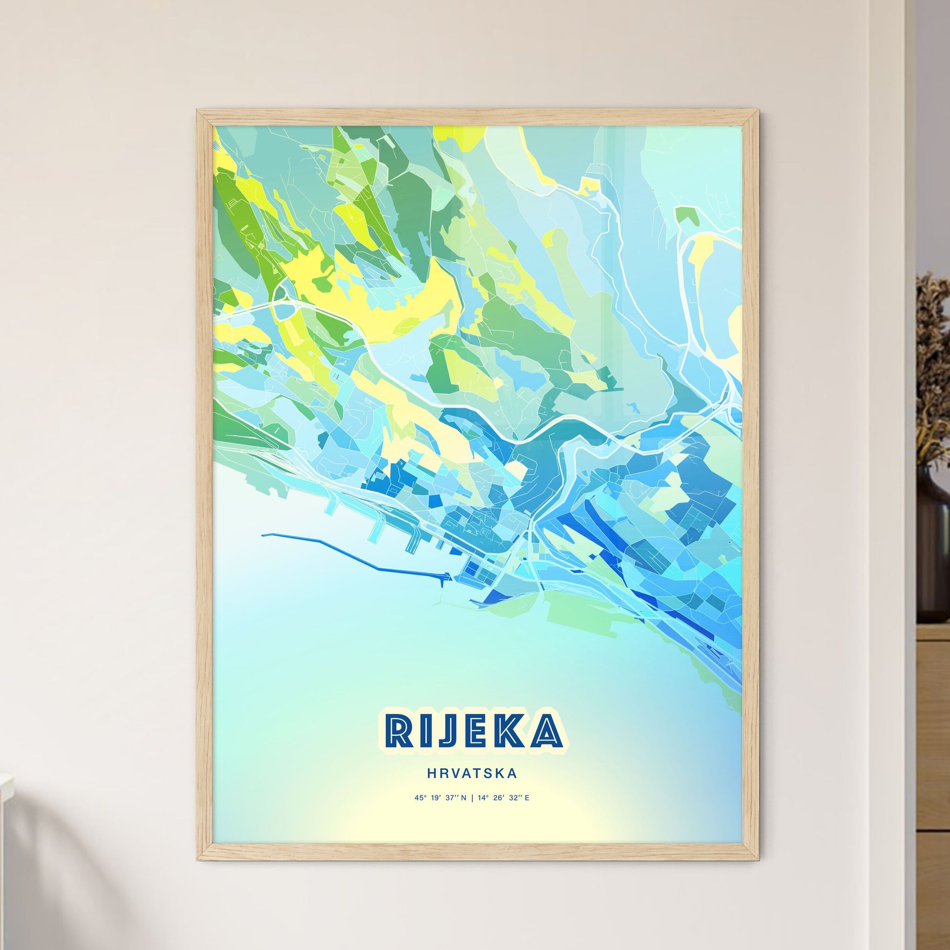 Colorful RIJEKA CROATIA Fine Art Map Cool Blue