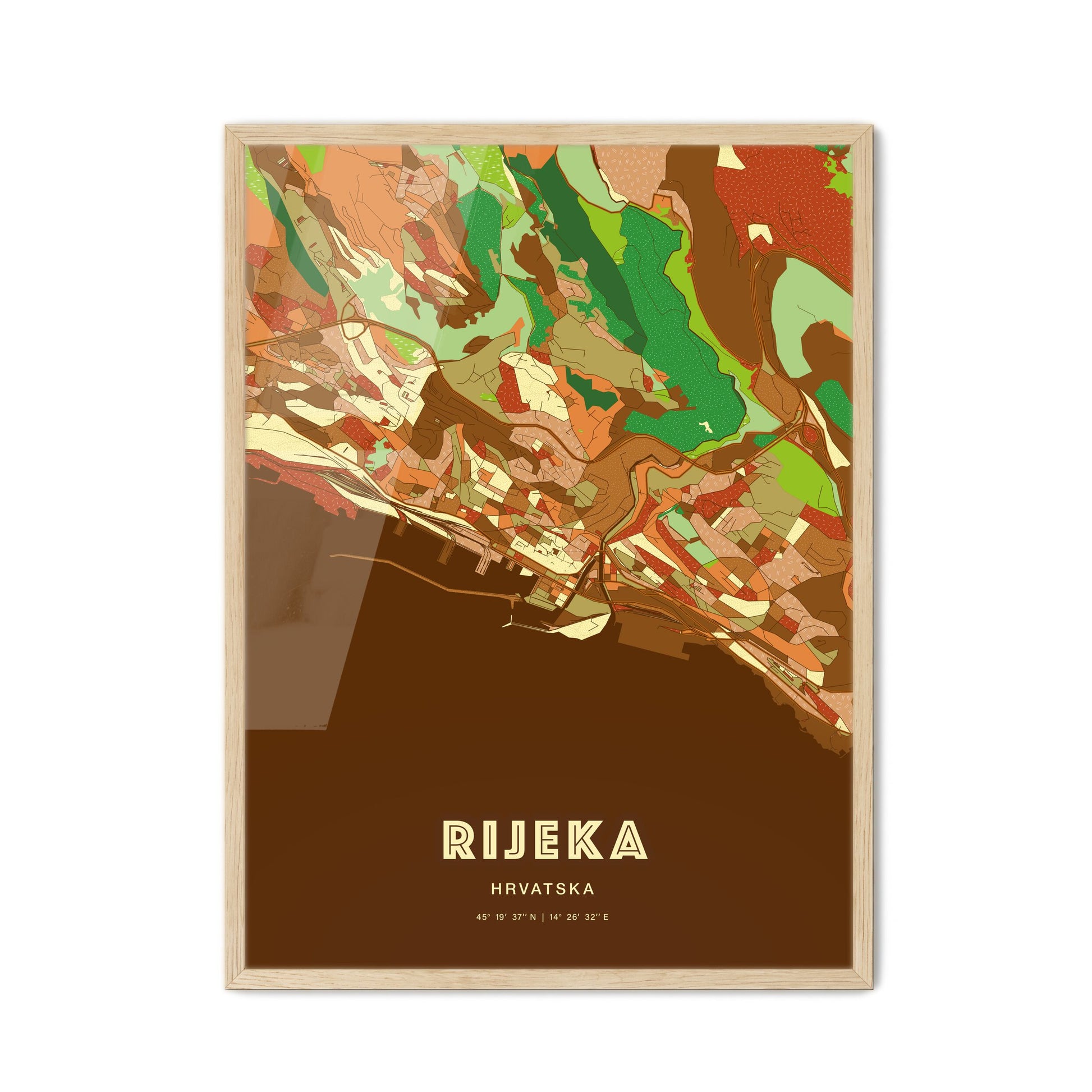 Colorful RIJEKA CROATIA Fine Art Map Farmhouse