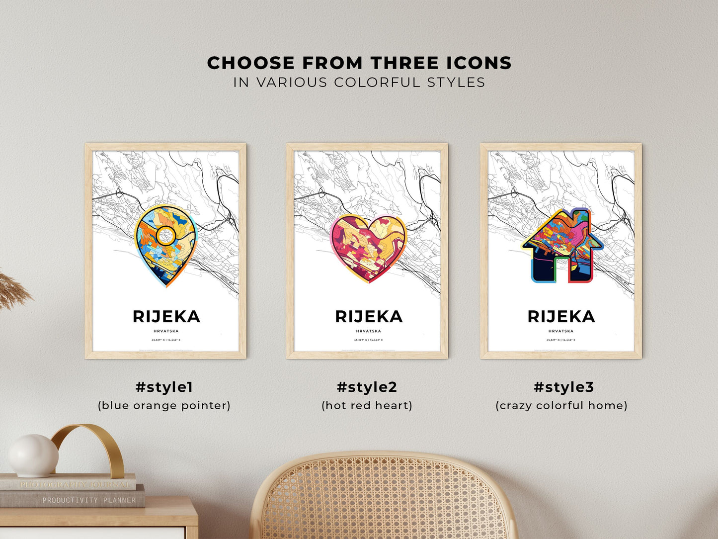 Rijeka Croatia maps with colorful icons