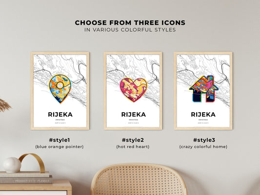 Rijeka Croatia maps with colorful icons