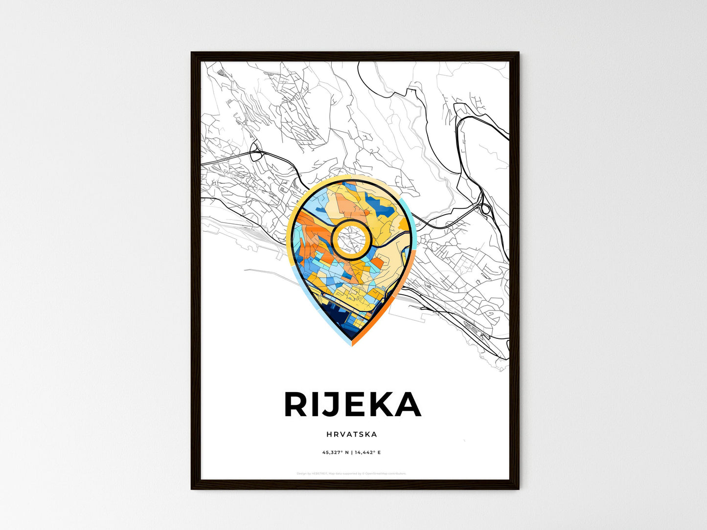 Rijeka Croatia wedding art map with pointer icon