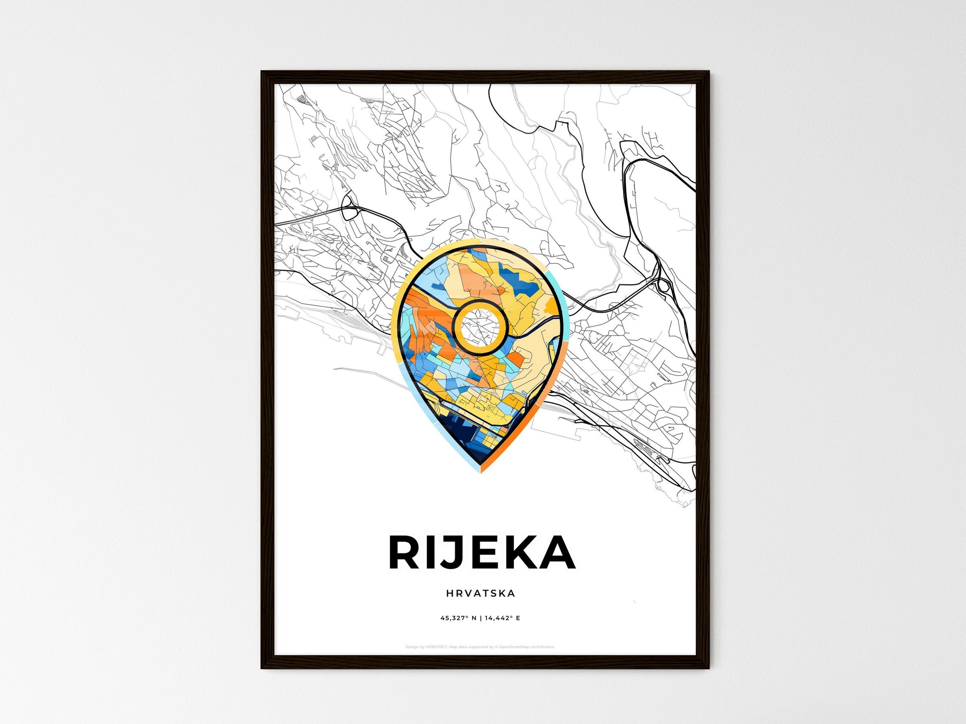 Rijeka Croatia wedding art map with pointer icon