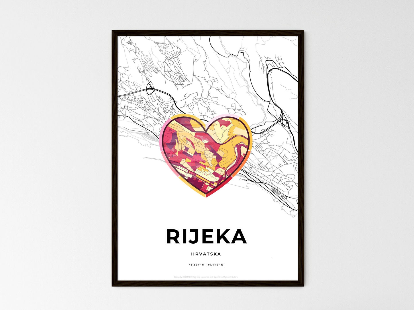 Rijeka Croatia wedding art map with heart icon
