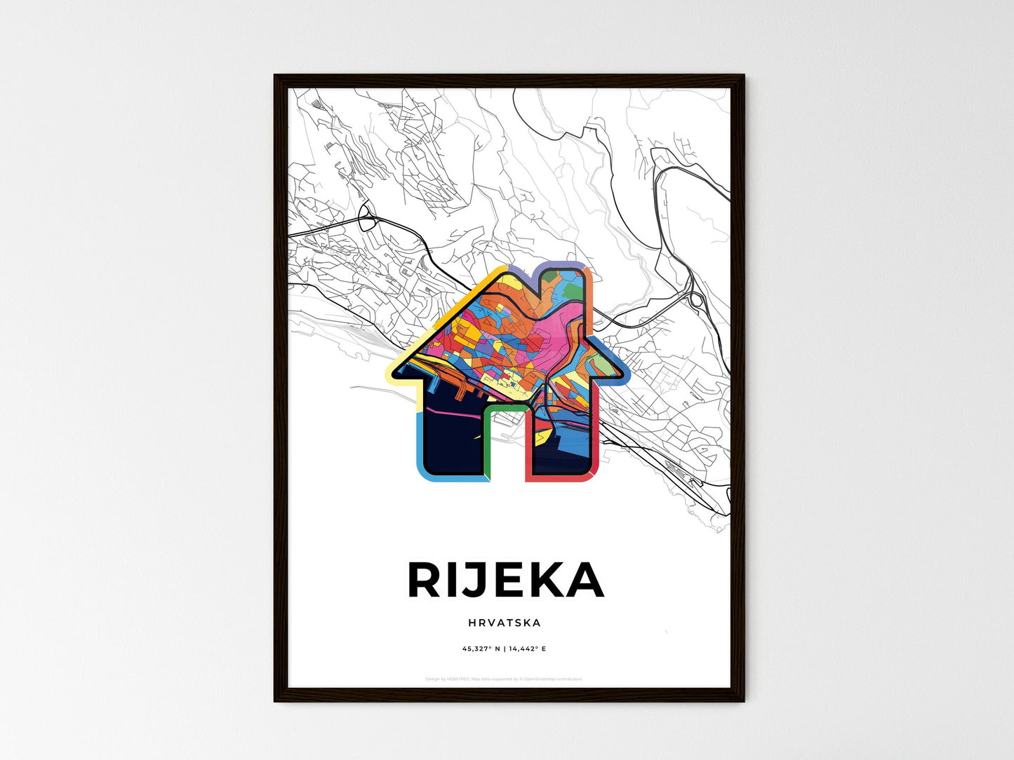 Rijeka Croatia wedding art map with home icon