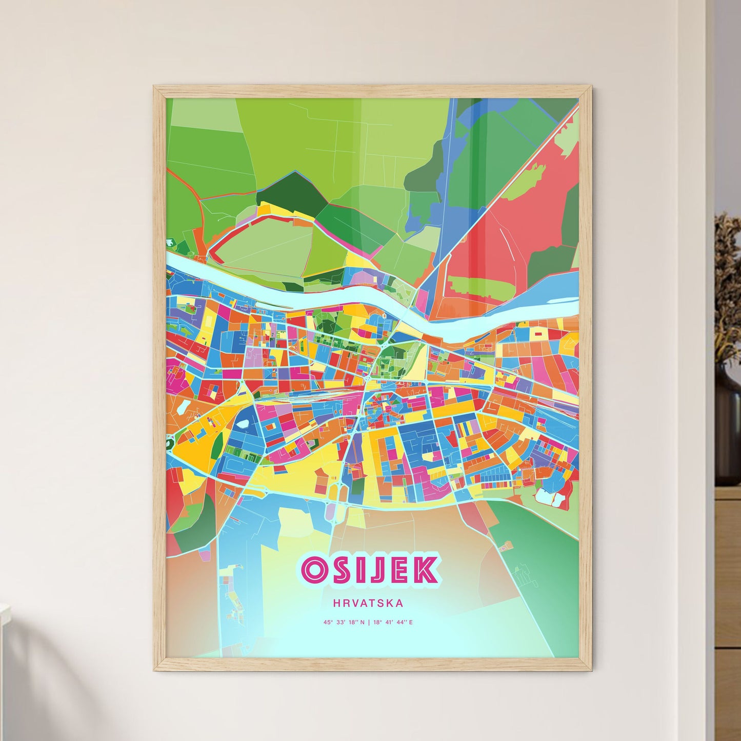 Colorful OSIJEK CROATIA Fine Art Map Crazy Colors
