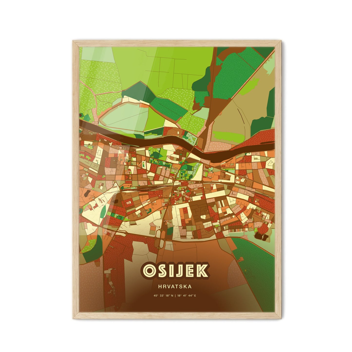 Colorful OSIJEK CROATIA Fine Art Map Farmhouse