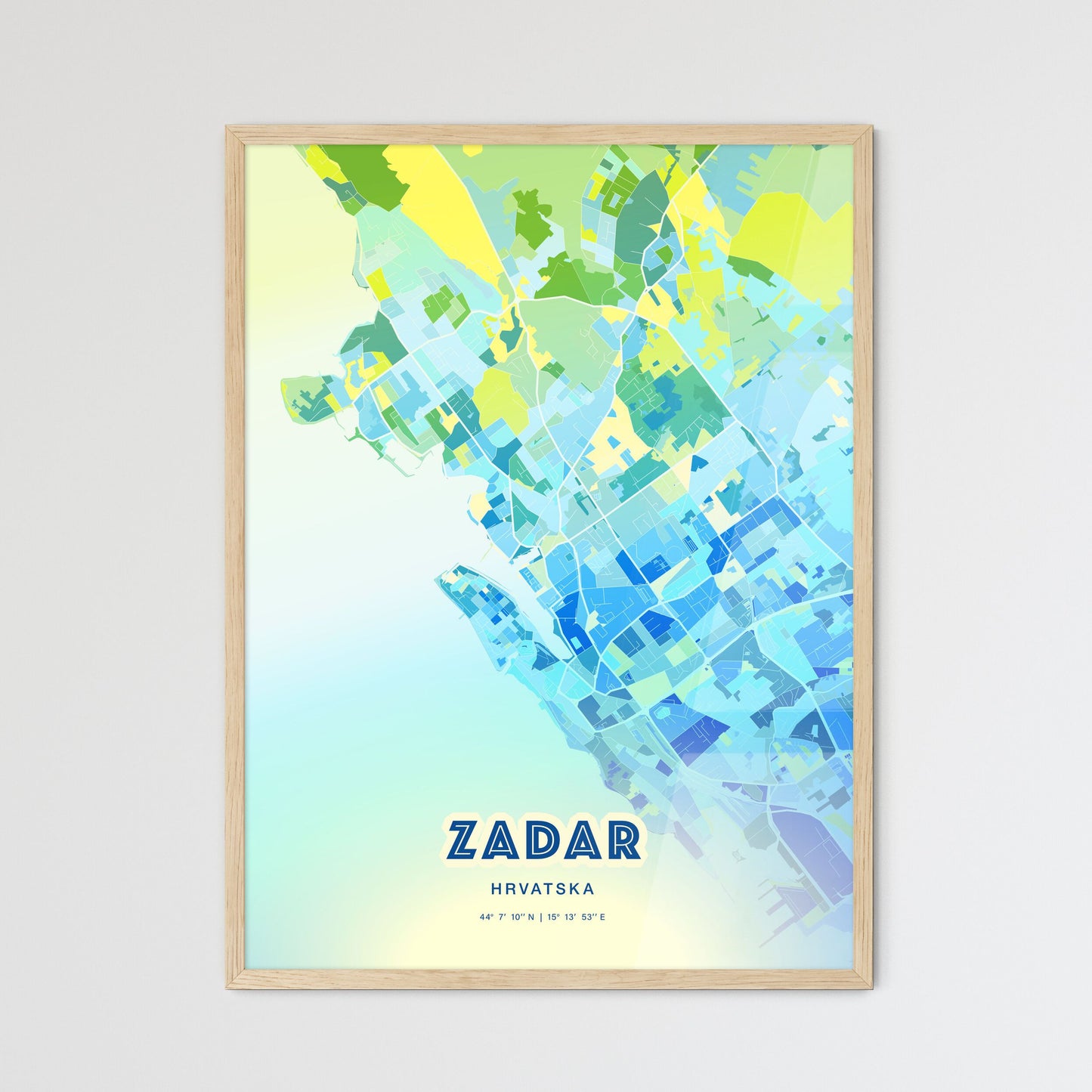 Colorful ZADAR CROATIA Fine Art Map Cool Blue