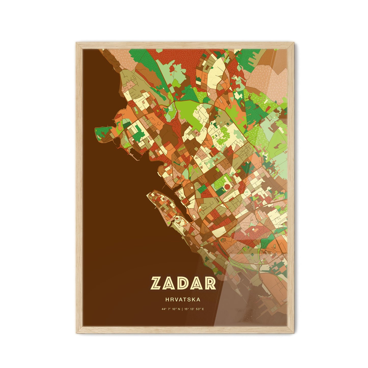 Colorful ZADAR CROATIA Fine Art Map Farmhouse