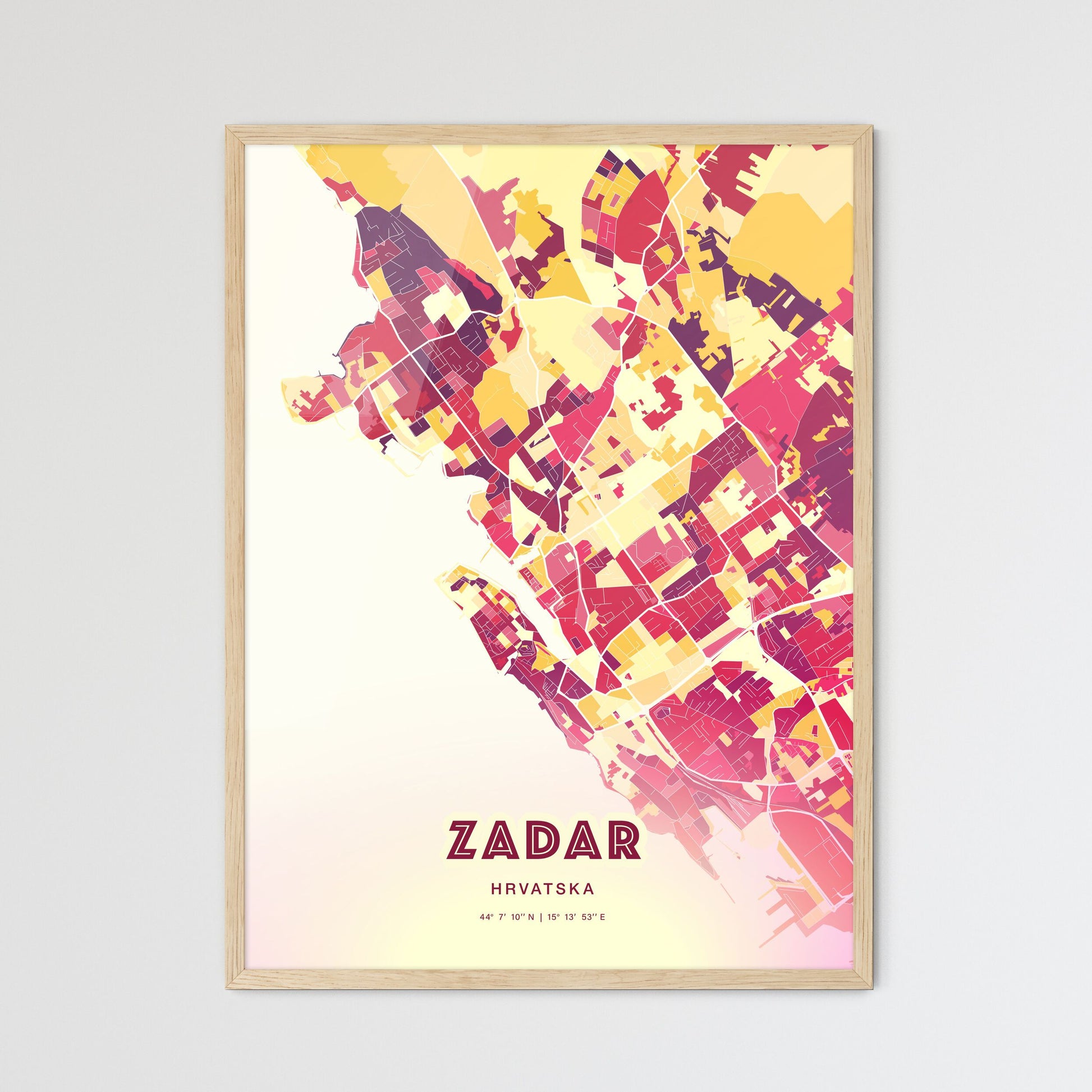 Colorful ZADAR CROATIA Fine Art Map Hot Red