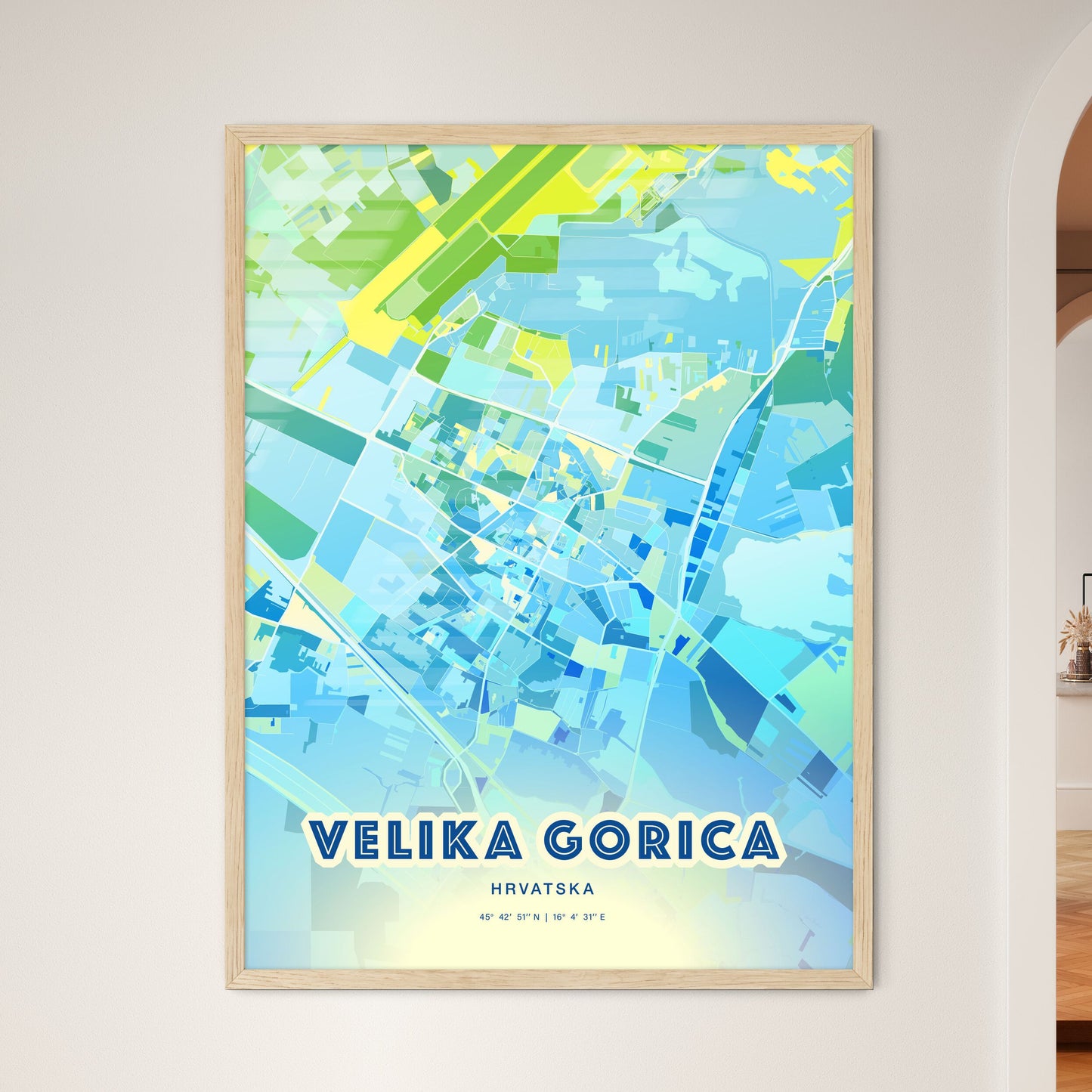 Colorful VELIKA GORICA CROATIA Fine Art Map Cool Blue