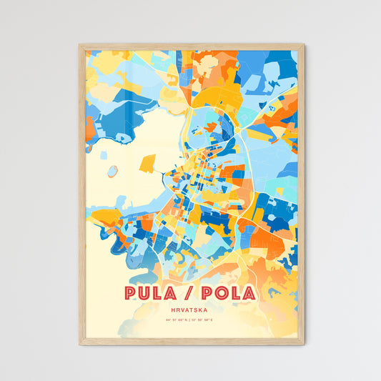 Colorful PULA/POLA CROATIA Fine Art Map Blue Orange