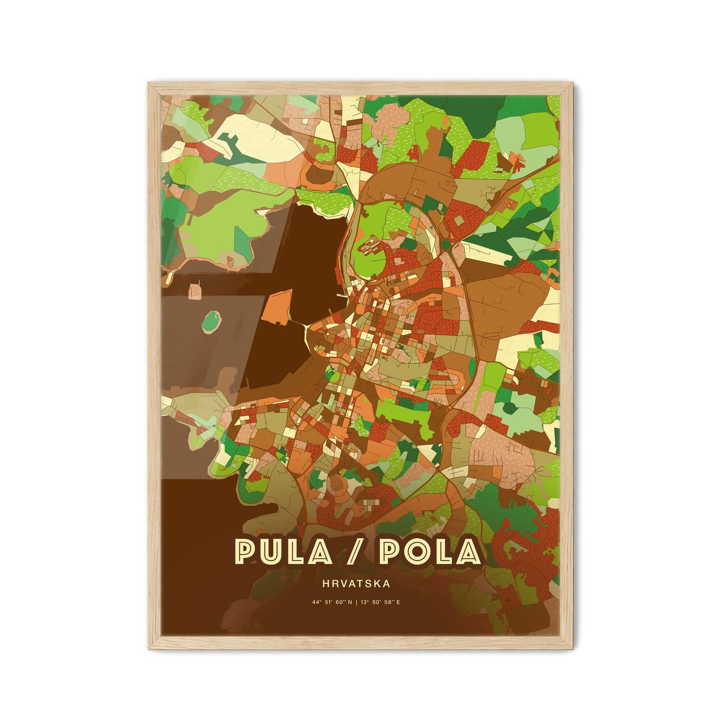 Colorful PULA/POLA CROATIA Fine Art Map Farmhouse