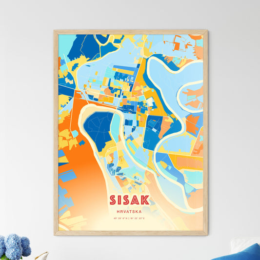 Colorful SISAK CROATIA Fine Art Map Blue Orange