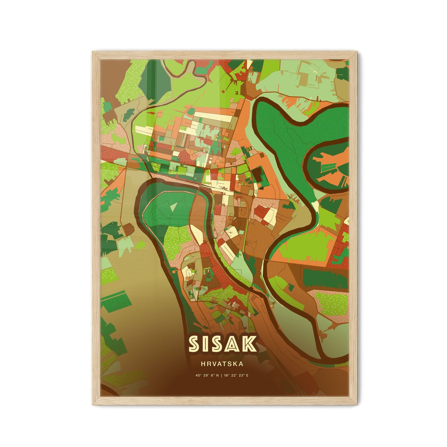 Colorful SISAK CROATIA Fine Art Map Farmhouse