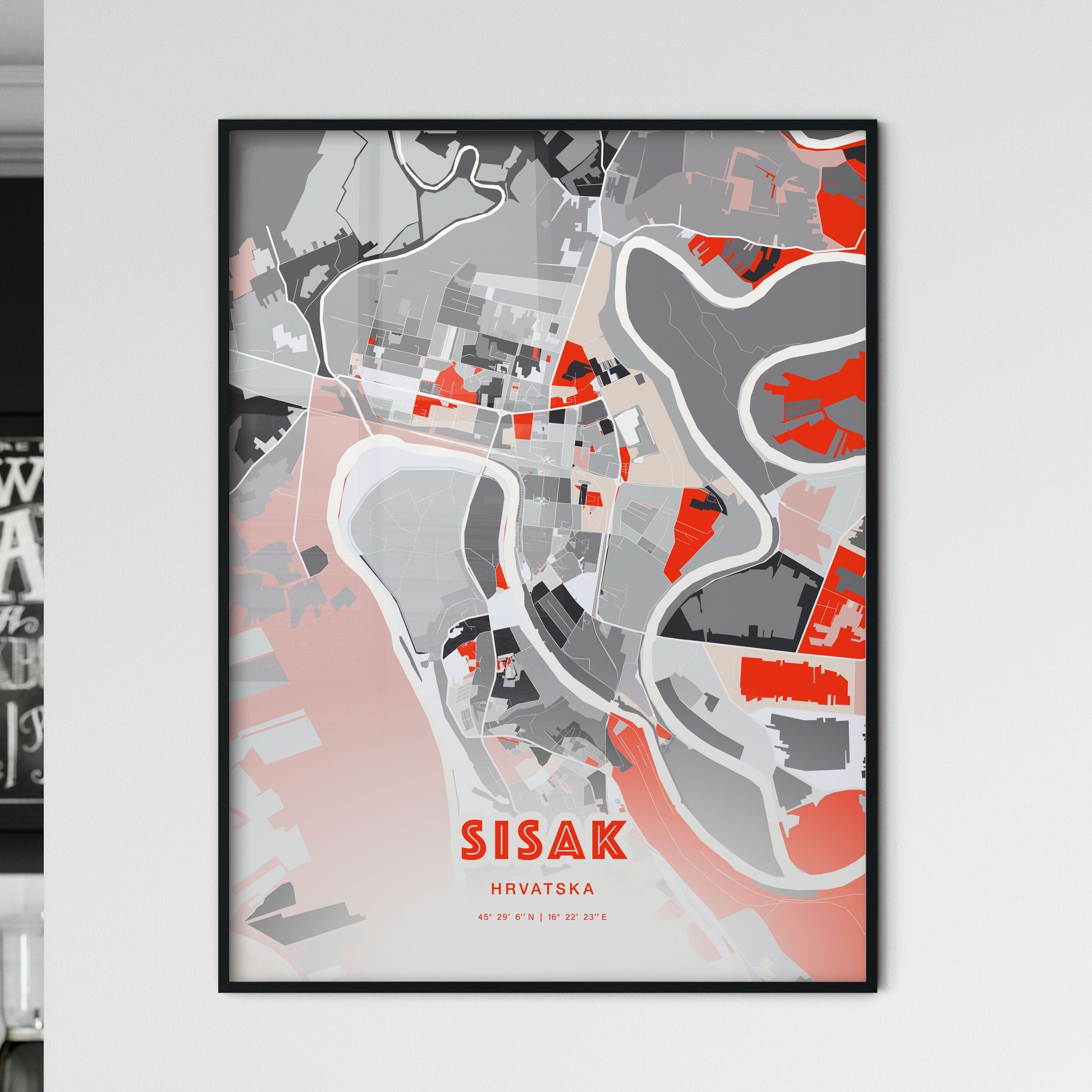 Colorful SISAK CROATIA Fine Art Map Modern