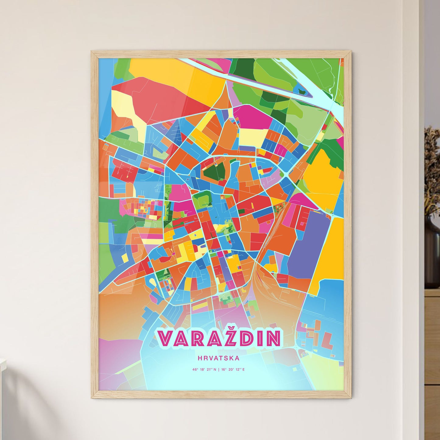 Colorful VARAŽDIN CROATIA Fine Art Map Crazy Colors