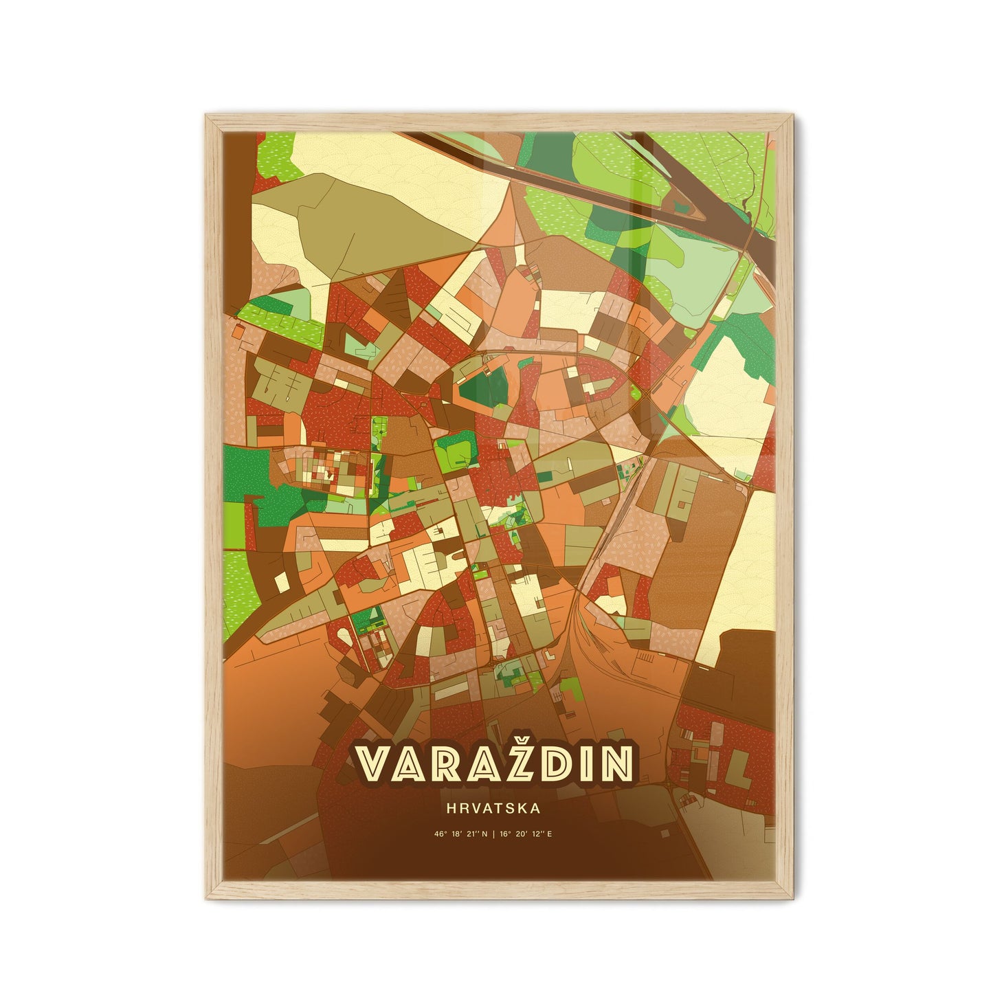 Colorful VARAŽDIN CROATIA Fine Art Map Farmhouse