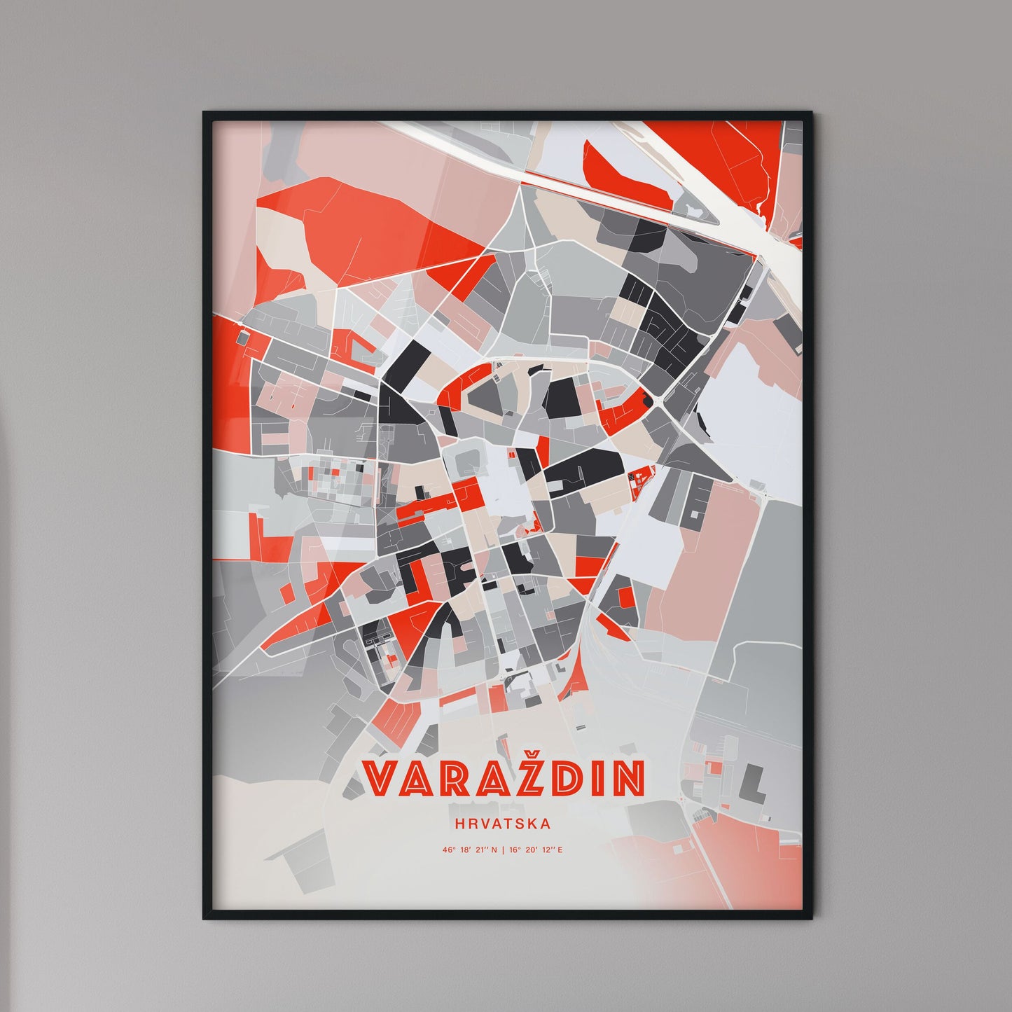 Colorful VARAŽDIN CROATIA Fine Art Map Modern