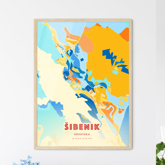 Colorful ŠIBENIK CROATIA Fine Art Map Blue Orange