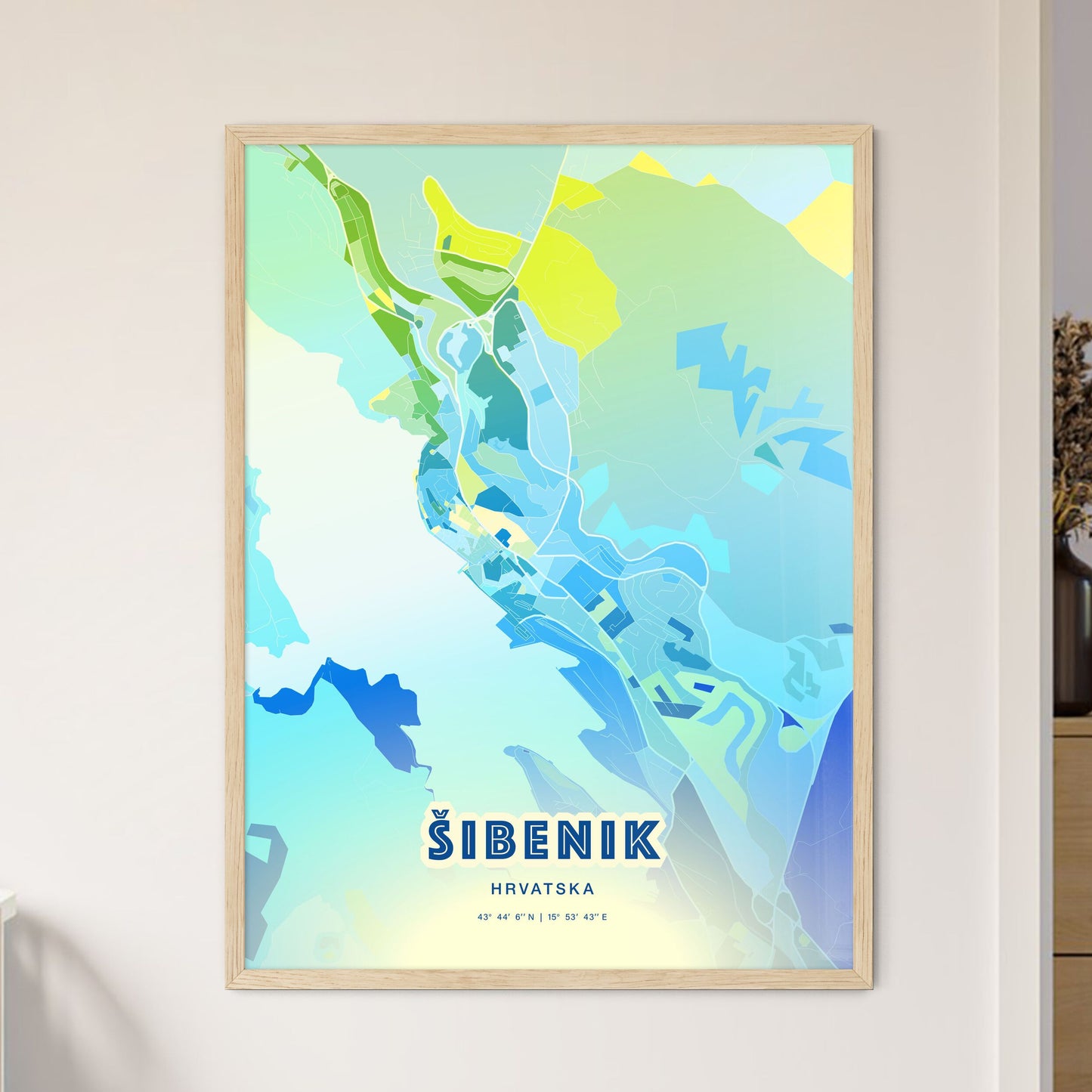 Colorful ŠIBENIK CROATIA Fine Art Map Cool Blue