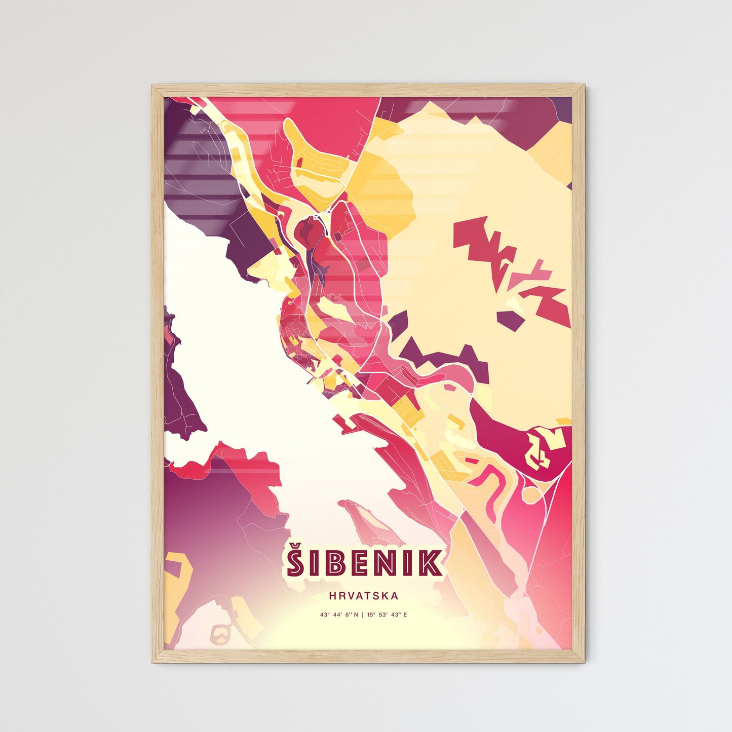 Colorful ŠIBENIK CROATIA Fine Art Map Hot Red