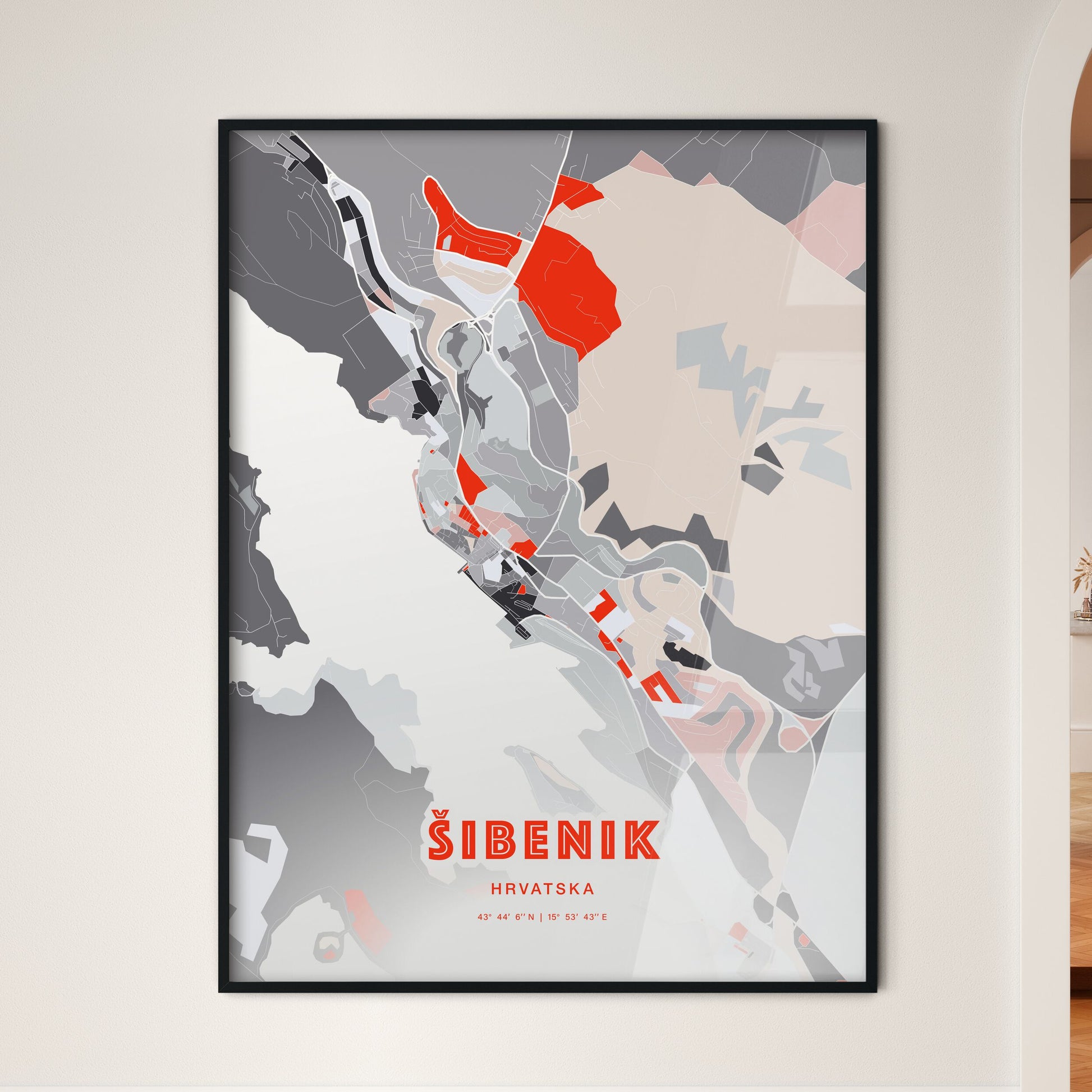 Colorful ŠIBENIK CROATIA Fine Art Map Modern