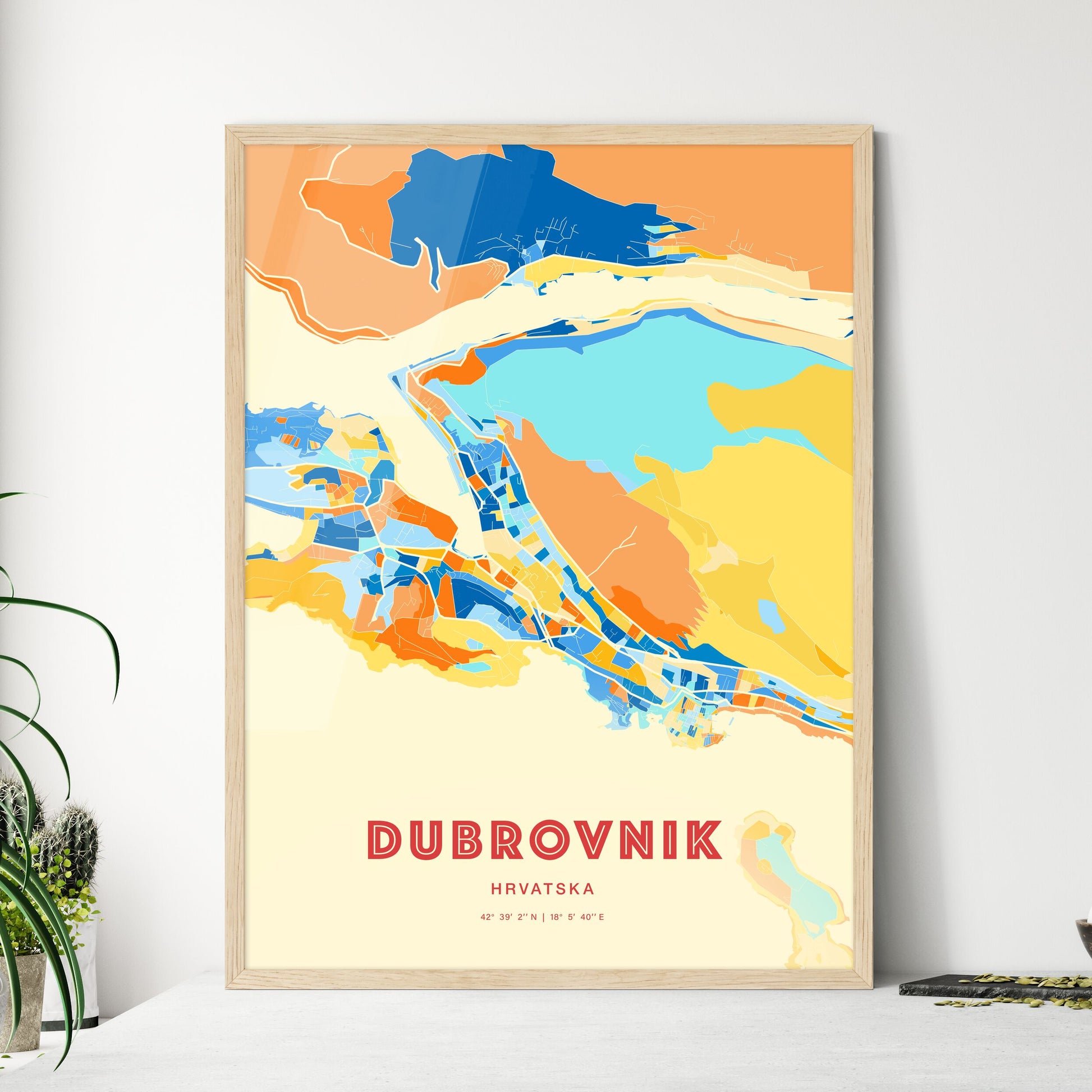 Colorful DUBROVNIK CROATIA Fine Art Map Blue Orange