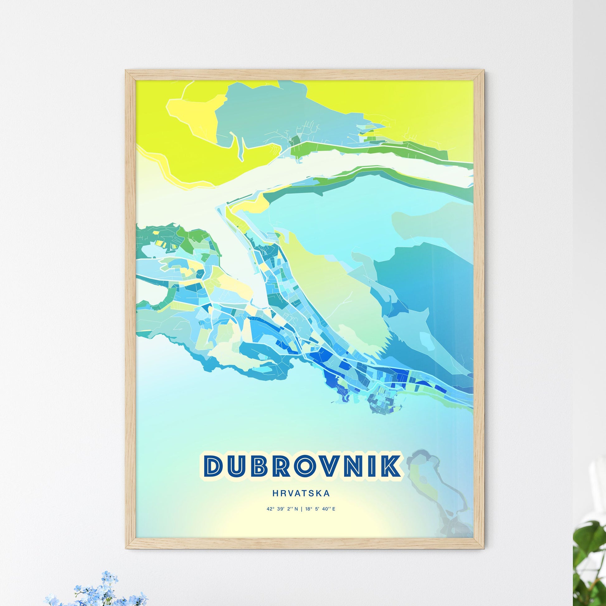 Colorful DUBROVNIK CROATIA Fine Art Map Cool Blue