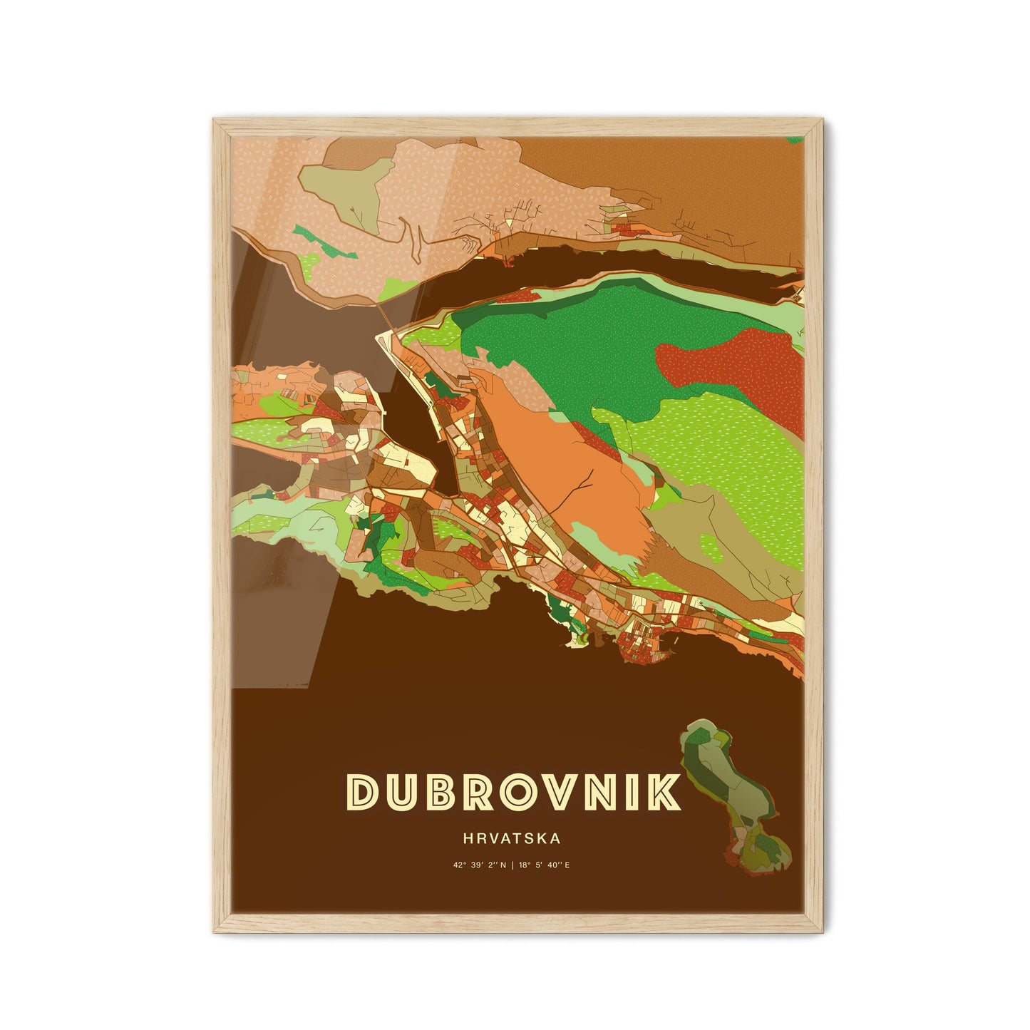 Colorful DUBROVNIK CROATIA Fine Art Map Farmhouse